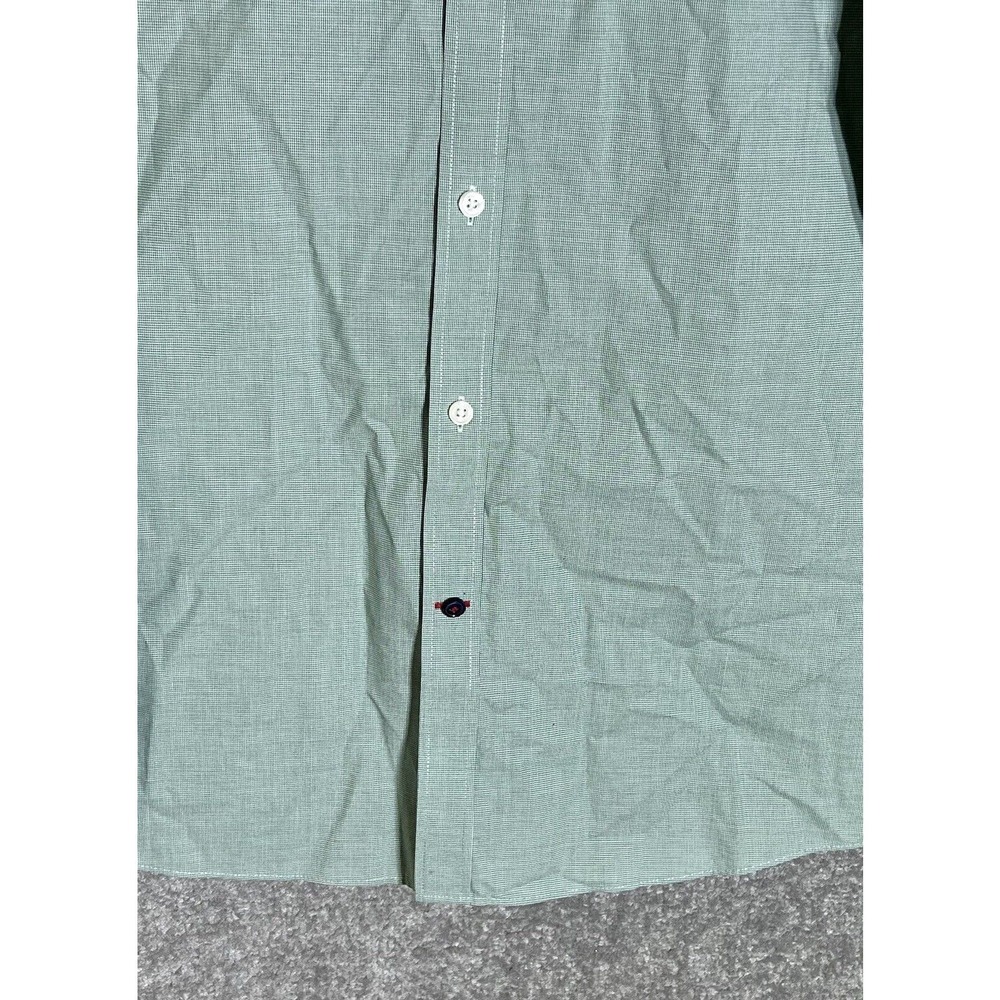 Tommy Hilfiger Shirt Mens Size 18 Slim Fit Button Up‎ Green Mini Check Cotton - Picture 6 of 10